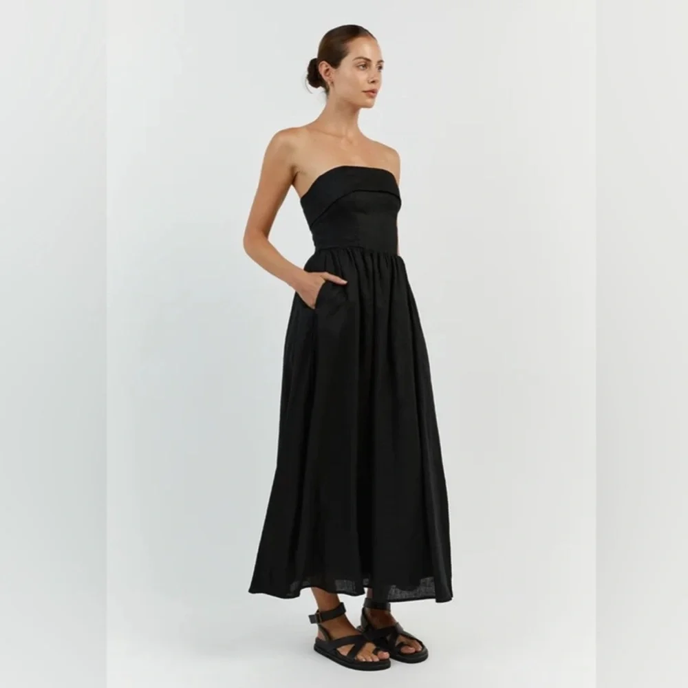 DISSH Strapless Black Midi Dress